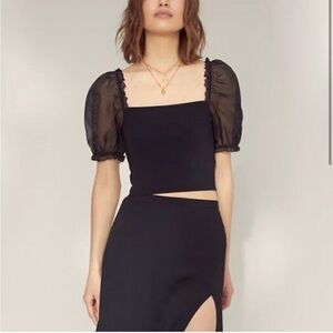 Aritzia Wilfred Black Puff Sleeve Top